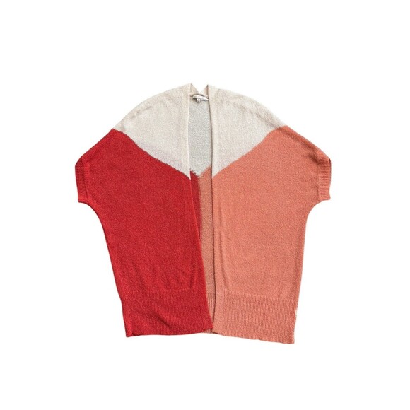 Skies are Blue Short Sleeve Cardigan Women's Med Open Front Orange Color Block - Picture 8 of 11